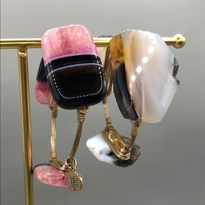 Bourbon and Bowties 2 Chunky Agate Stone Wire Bangles Bundle Boho Statement.